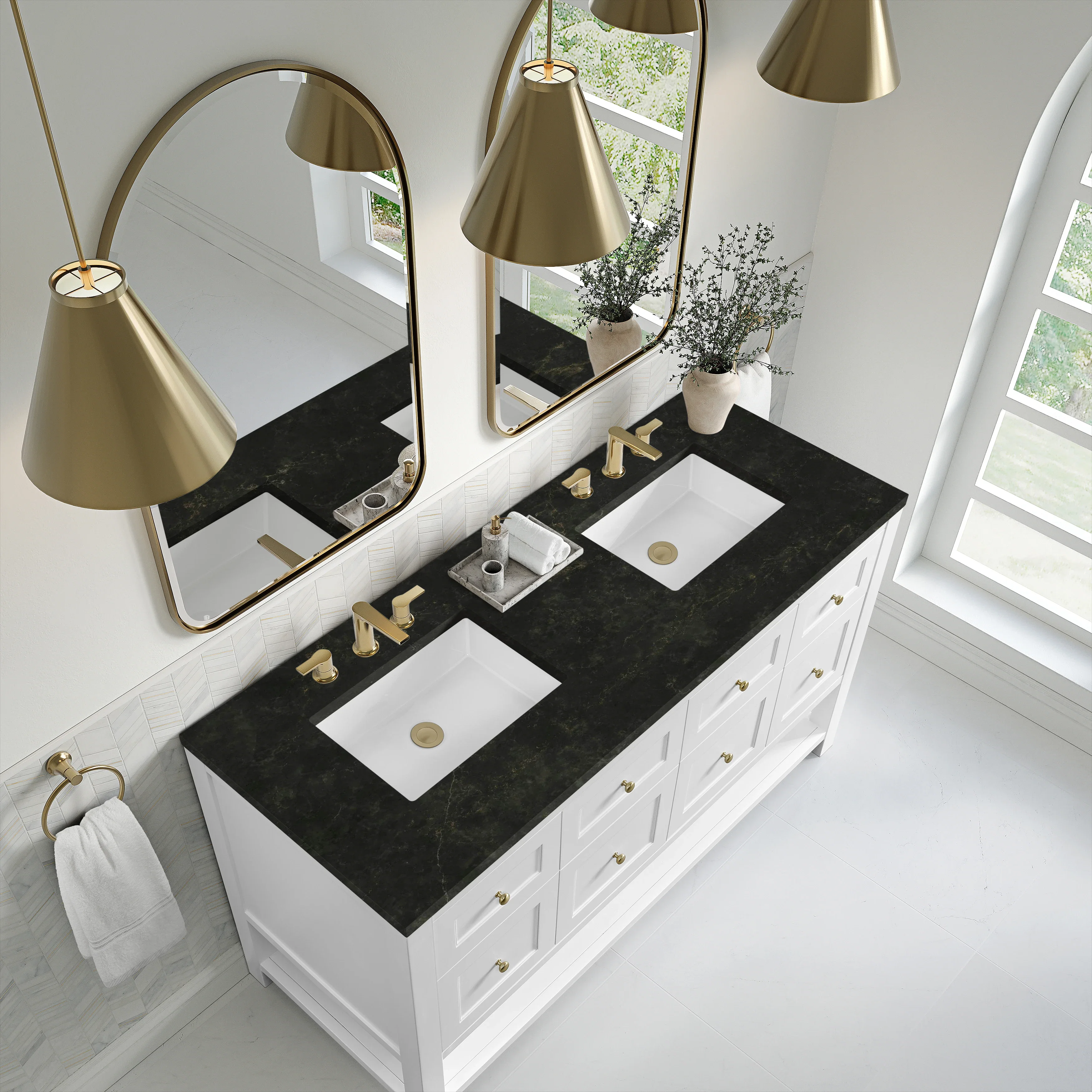 Breckenridge 60" Double Vanity, Bright White, w/ 3 CM Phantome Eclos Top