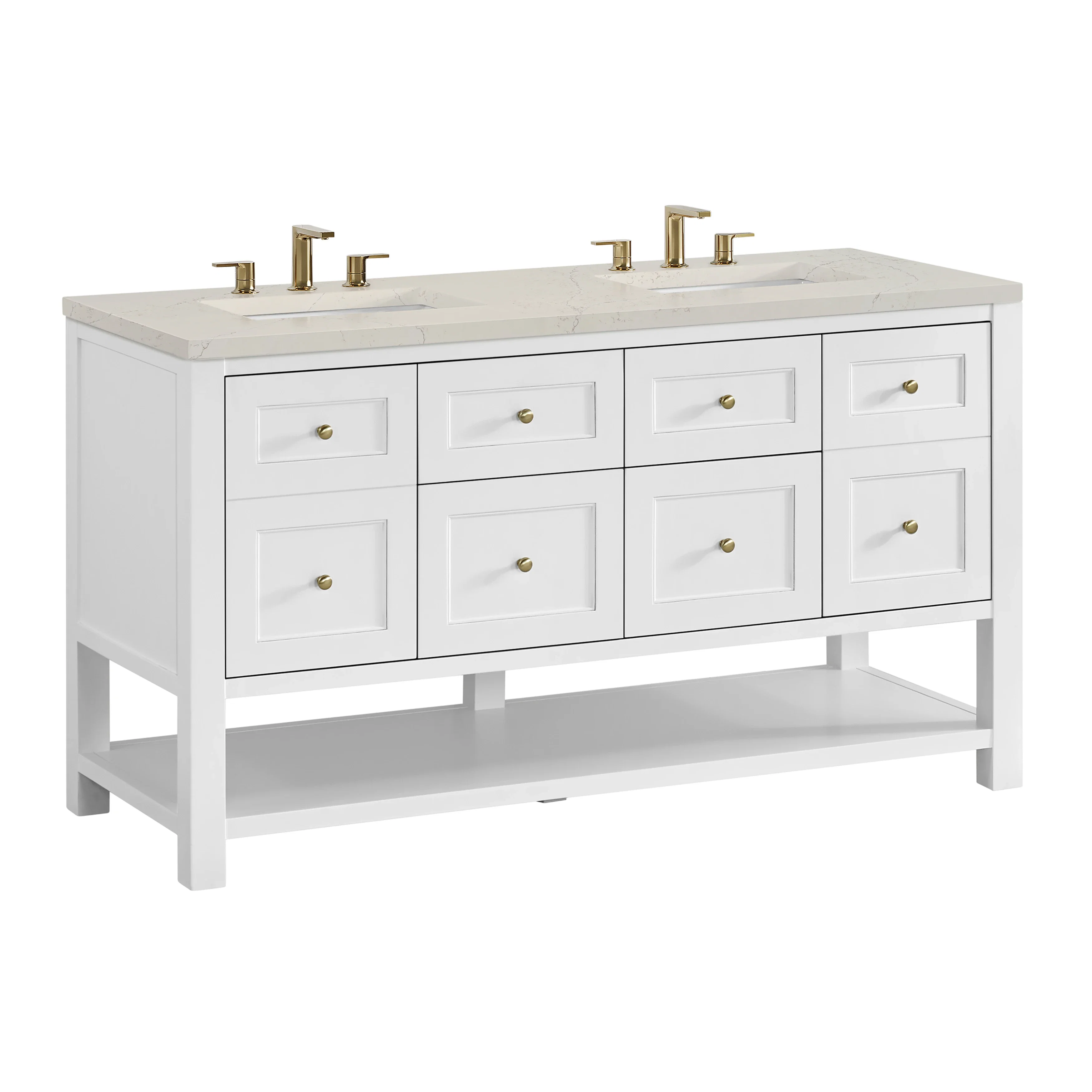 Breckenridge 60" Double Vanity, Bright White, w/ 3 CM Siberian Silestone Top