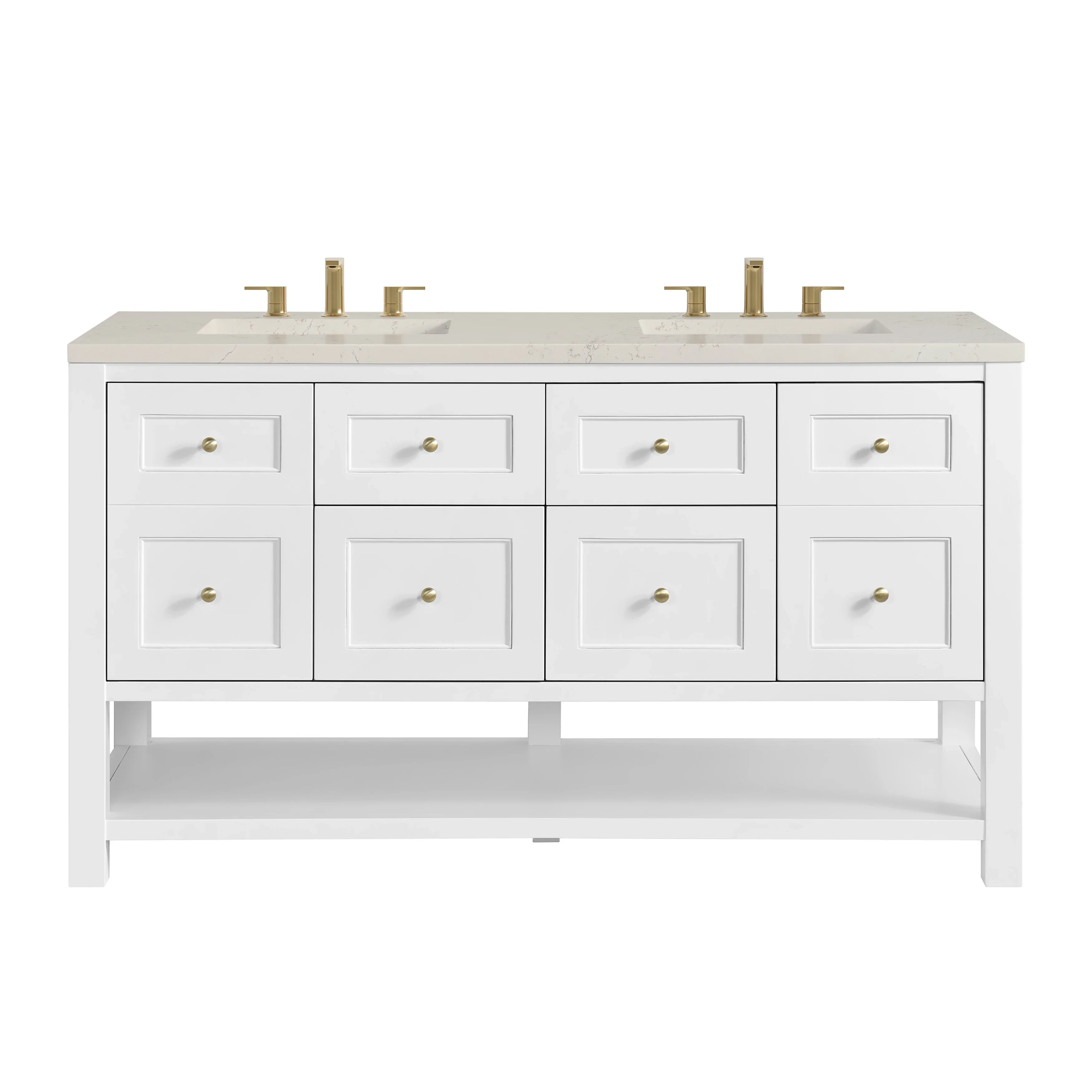 Breckenridge 60" Double Vanity, Bright White, w/ 3 CM Siberian Silestone Top
