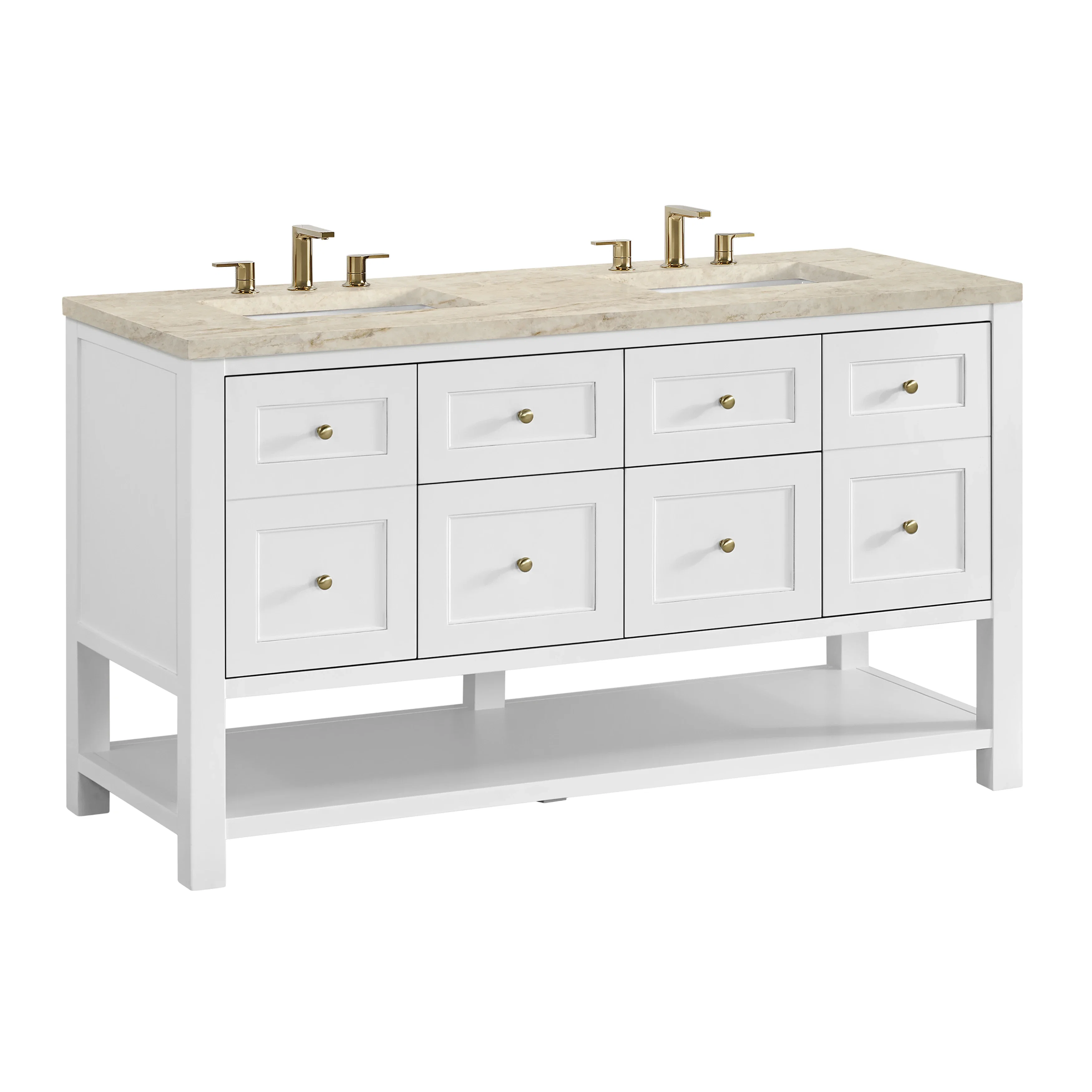 Breckenridge 60" Double Vanity, Bright White, w/ 3 CM Tajnar Eclos Top