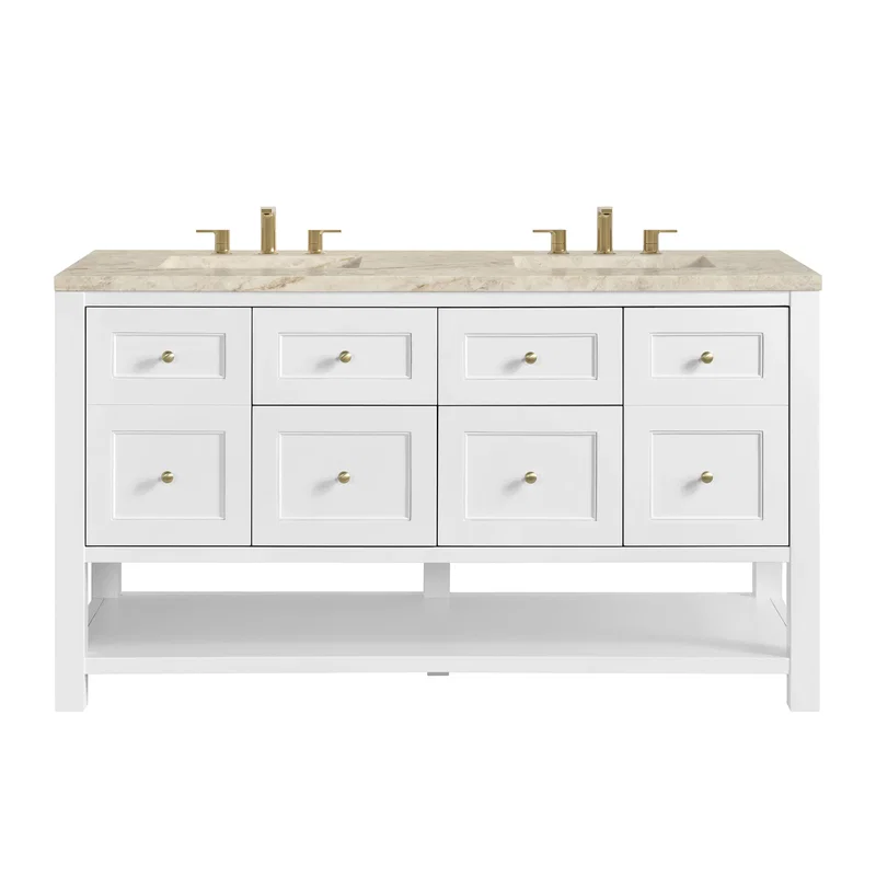 Breckenridge 60" Double Vanity, Bright White, w/ 3 CM Tajnar Eclos Top
