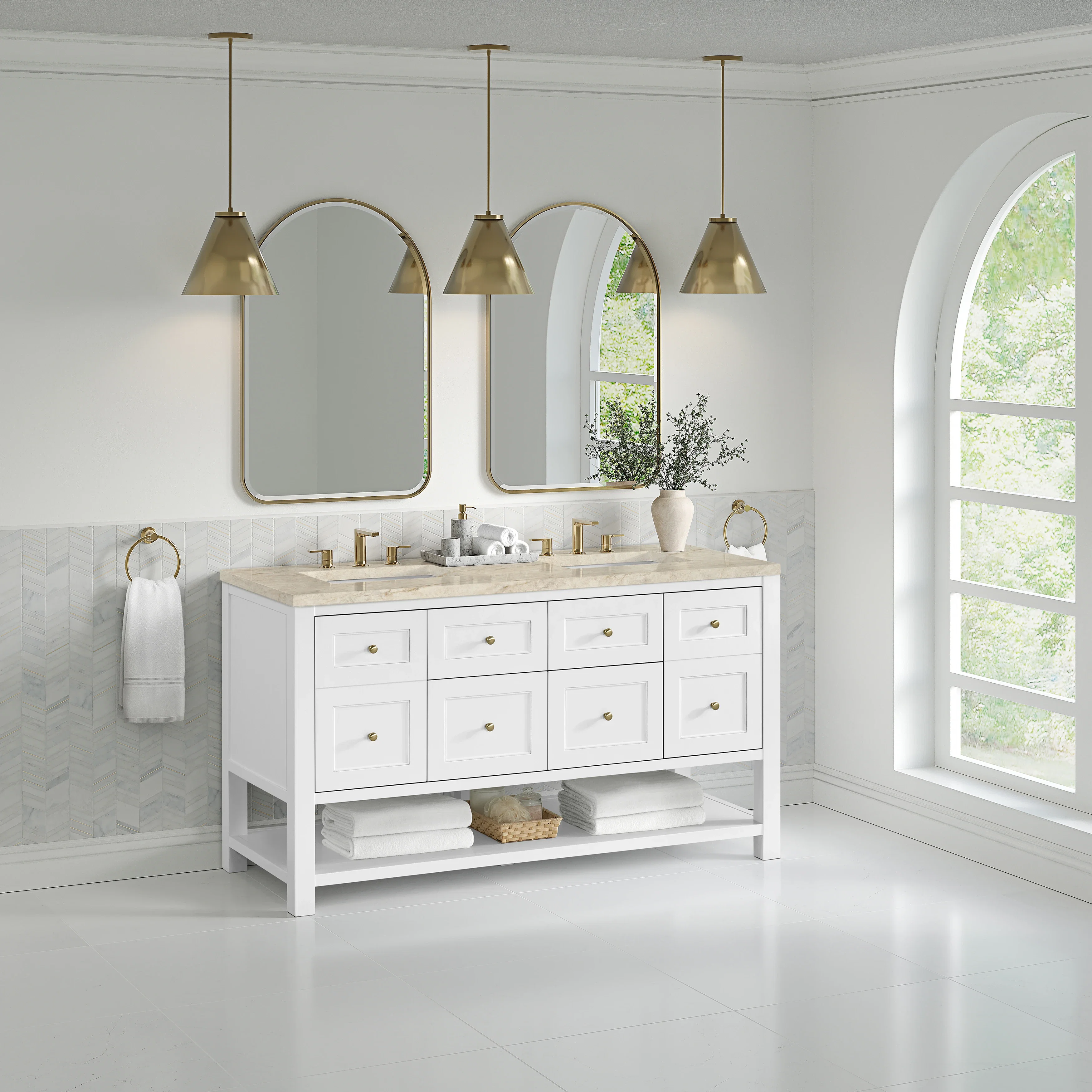 Breckenridge 60" Double Vanity, Bright White, w/ 3 CM Tajnar Eclos Top