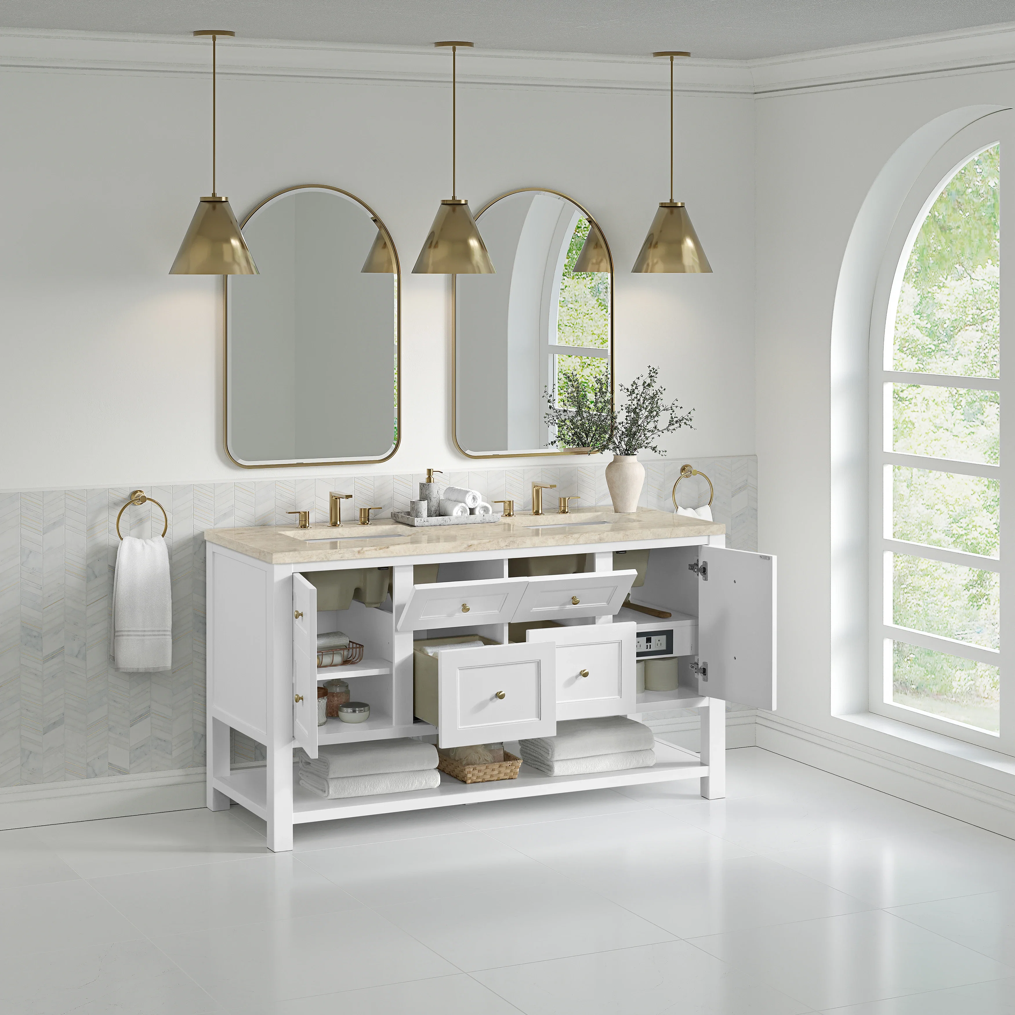 Breckenridge 60" Double Vanity, Bright White, w/ 3 CM Tajnar Eclos Top