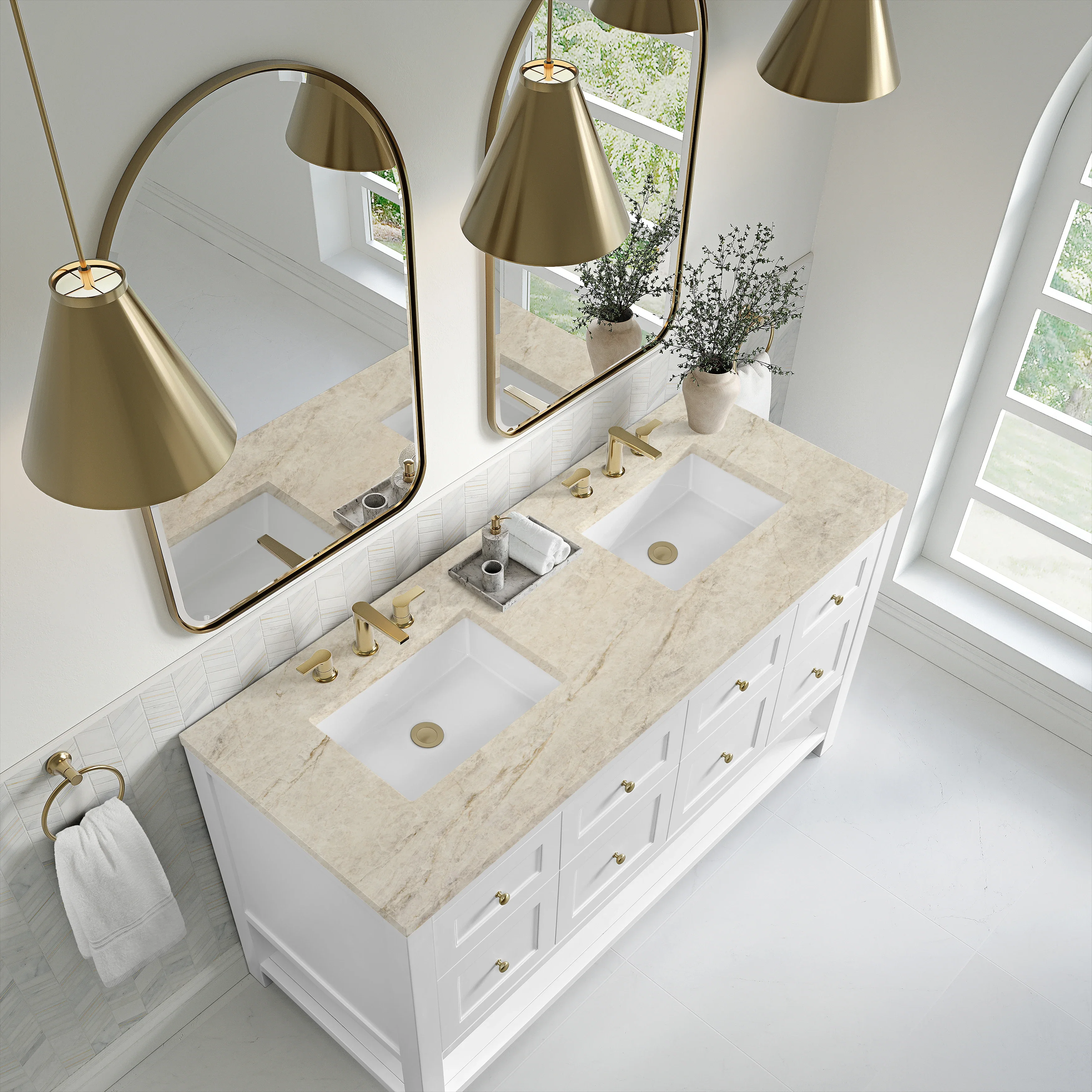 Breckenridge 60" Double Vanity, Bright White, w/ 3 CM Tajnar Eclos Top