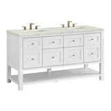 Breckenridge 60" Double Vanity, Bright White, w/ 3 CM Victorian Silver Quartz Top