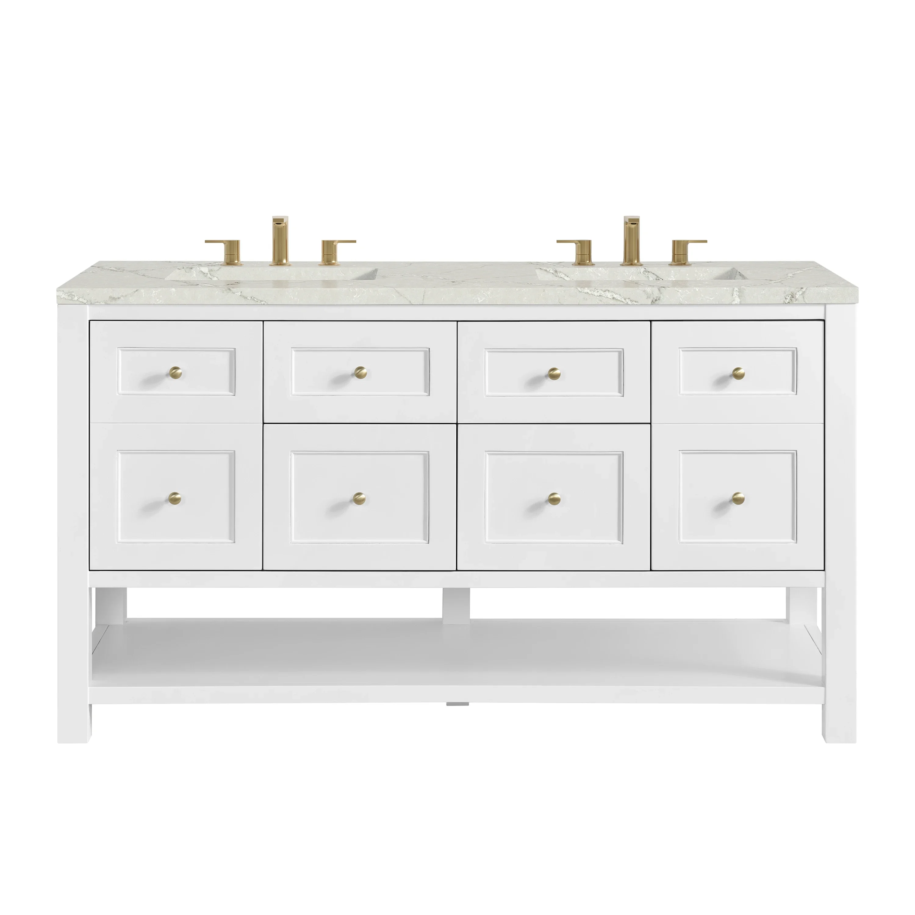Breckenridge 60" Double Vanity, Bright White, w/ 3 CM Victorian Silver Quartz Top