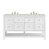 Breckenridge 60" Double Vanity, Bright White, w/ 3 CM Victorian Silver Quartz Top
