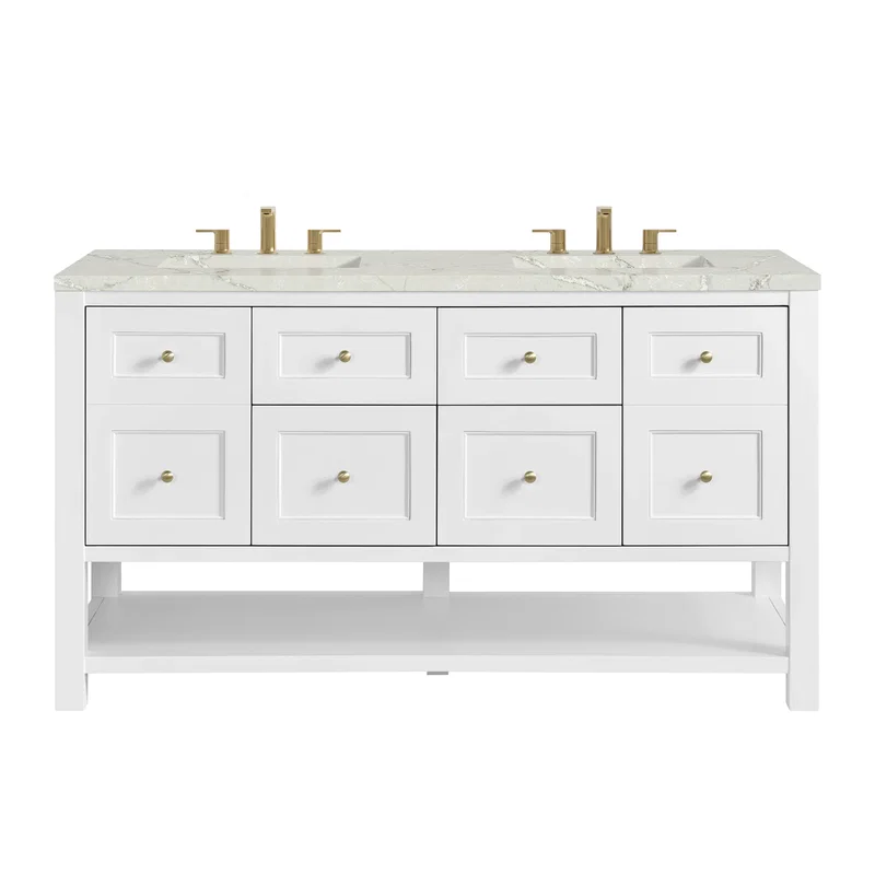 Breckenridge 60" Double Vanity, Bright White, w/ 3 CM Victorian Silver Quartz Top