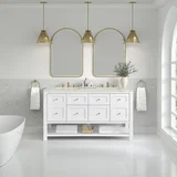 Breckenridge 60" Double Vanity, Bright White, w/ 3 CM Victorian Silver Quartz Top