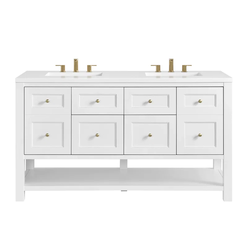 Breckenridge 60" Double Vanity, Bright White, w/ 3 CM White Zeus Quartz Top