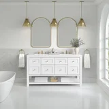 Breckenridge 60" Double Vanity, Bright White, w/ 3 CM White Zeus Quartz Top