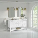 Breckenridge 60" Double Vanity, Bright White, w/ 3 CM White Zeus Quartz Top