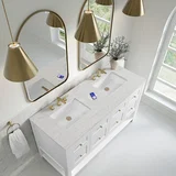 Breckenridge 60" Double Vanity, Bright White, w/ 3 CM Eternal Jasmine Pearl Quartz Top w/FreePower Wireless Charger