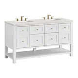 Breckenridge 60" Double Vanity, Bright White, w/ 3 CM Eternal Jasmine Pearl Quartz Top w/FreePower Wireless Charger