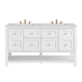 Breckenridge 60" Double Vanity, Bright White, w/ 3 CM Eternal Jasmine Pearl Quartz Top w/FreePower Wireless Charger