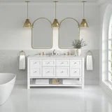 Breckenridge 60" Double Vanity, Bright White, w/ 3 CM Eternal Jasmine Pearl Quartz Top w/FreePower Wireless Charger