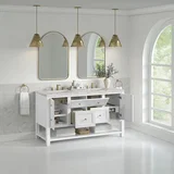 Breckenridge 60" Double Vanity, Bright White, w/ 3 CM Eternal Jasmine Pearl Quartz Top w/FreePower Wireless Charger