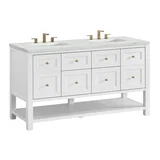 Breckenridge 60" Double Vanity, Bright White, w/ 3 CM Ethereal Noctis Quartz Top w/FreePower Wireless Charger