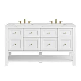 Breckenridge 60" Double Vanity, Bright White, w/ 3 CM Ethereal Noctis Quartz Top w/FreePower Wireless Charger