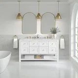 Breckenridge 60" Double Vanity, Bright White, w/ 3 CM Ethereal Noctis Quartz Top w/FreePower Wireless Charger