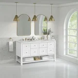 Breckenridge 60" Double Vanity, Bright White, w/ 3 CM Ethereal Noctis Quartz Top w/FreePower Wireless Charger