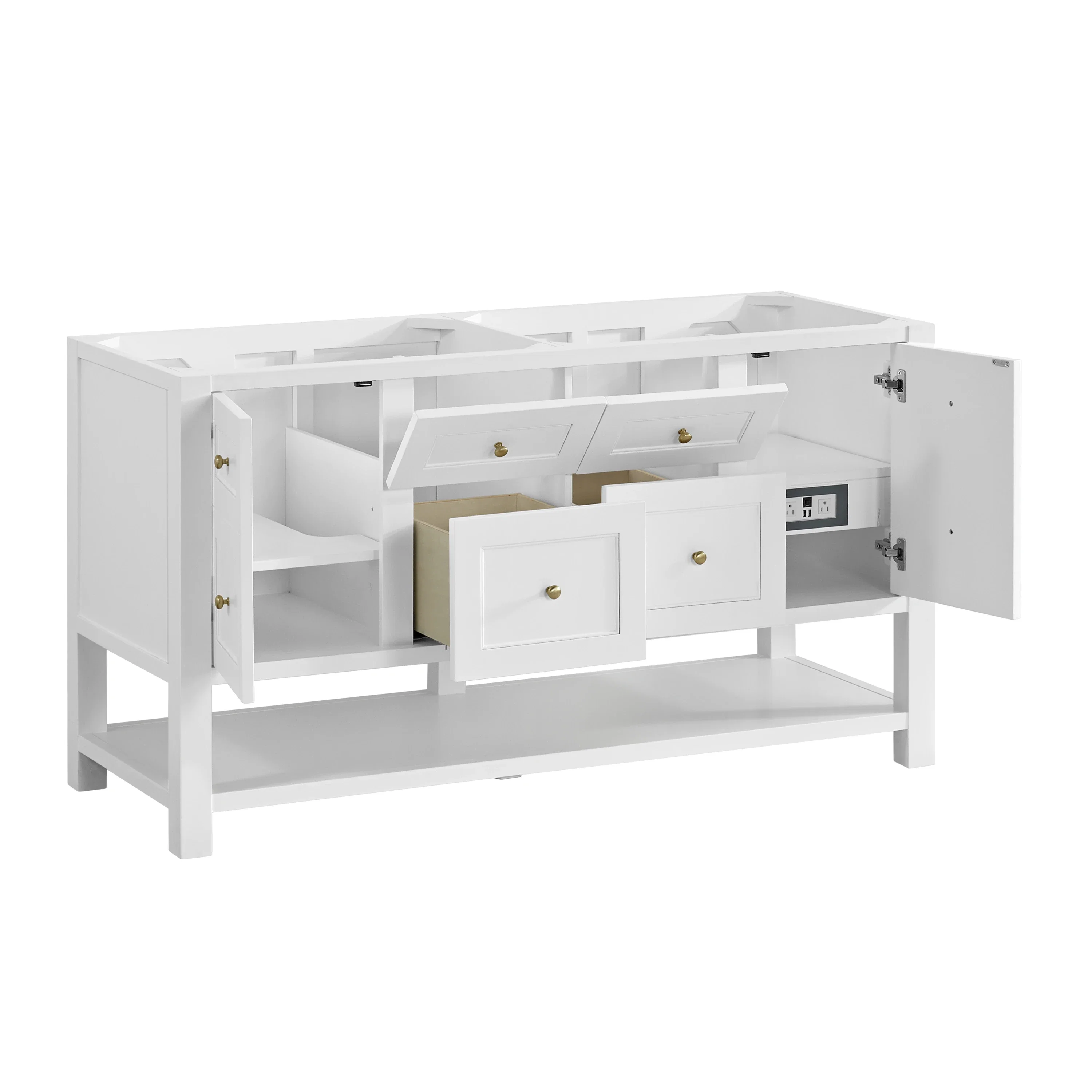 Breckenridge 60" Double Vanity, Bright White, w/ 3 CM Parisien Bleu Quartz Top w/FreePower Wireless Charger