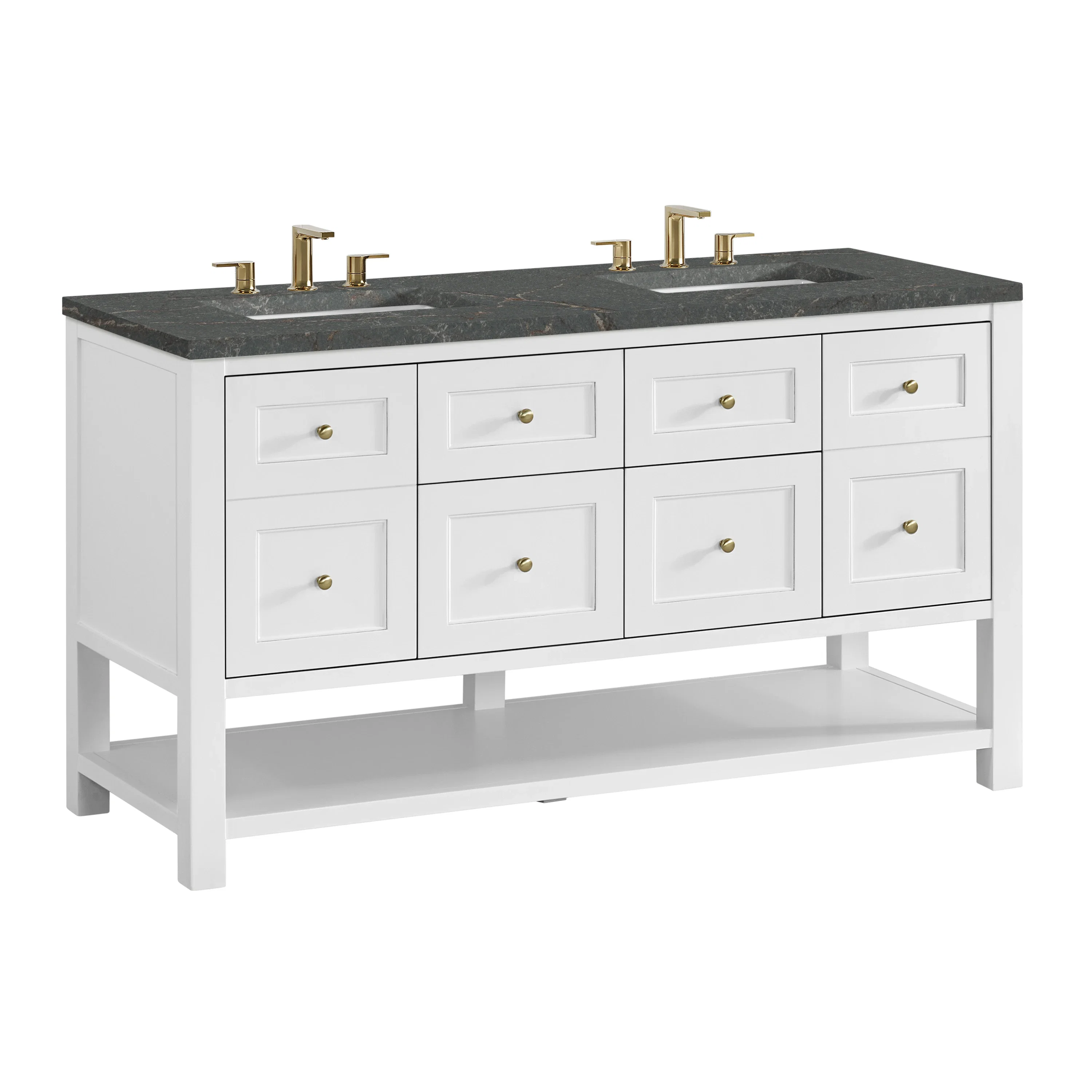 Breckenridge 60" Double Vanity, Bright White, w/ 3 CM Parisien Bleu Quartz Top w/FreePower Wireless Charger