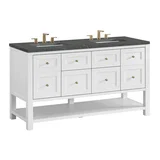Breckenridge 60" Double Vanity, Bright White, w/ 3 CM Parisien Bleu Quartz Top w/FreePower Wireless Charger
