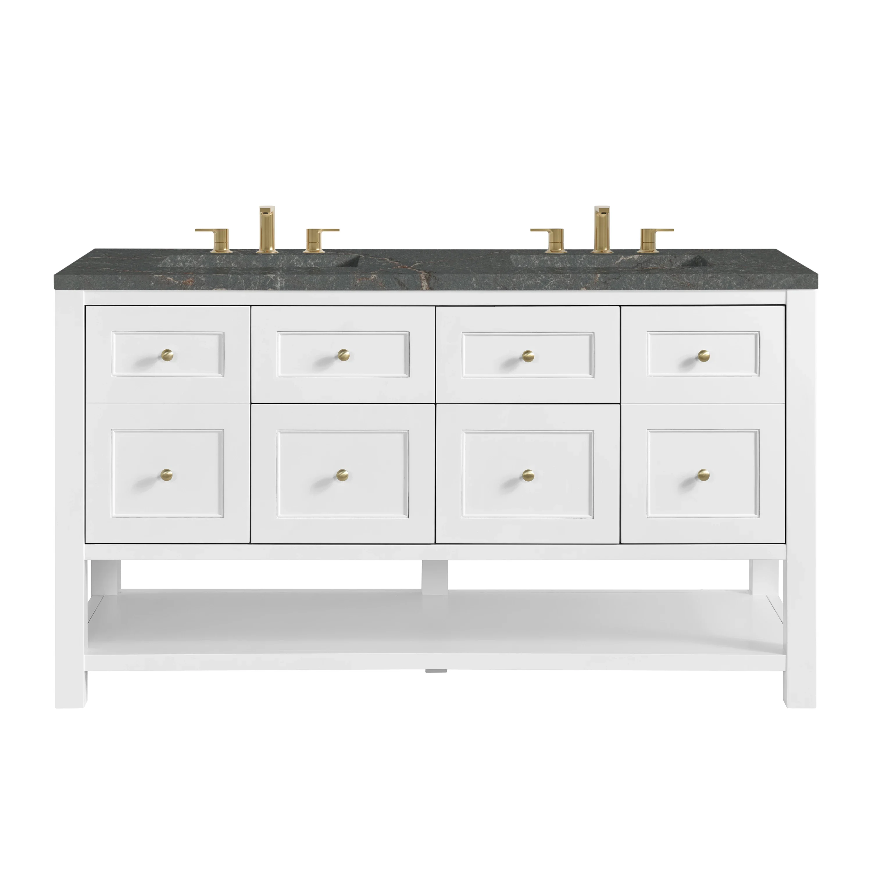 Breckenridge 60" Double Vanity, Bright White, w/ 3 CM Parisien Bleu Quartz Top w/FreePower Wireless Charger