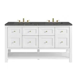 Breckenridge 60" Double Vanity, Bright White, w/ 3 CM Parisien Bleu Quartz Top w/FreePower Wireless Charger