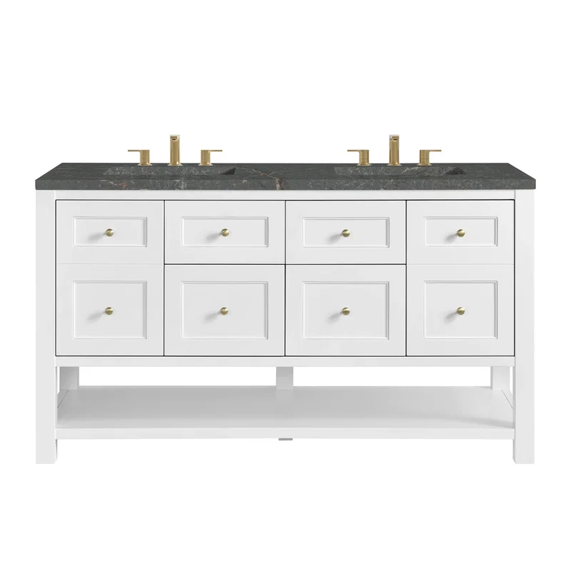 Breckenridge 60" Double Vanity, Bright White, w/ 3 CM Parisien Bleu Quartz Top w/FreePower Wireless Charger
