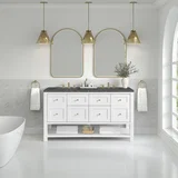 Breckenridge 60" Double Vanity, Bright White, w/ 3 CM Parisien Bleu Quartz Top w/FreePower Wireless Charger