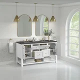 Breckenridge 60" Double Vanity, Bright White, w/ 3 CM Parisien Bleu Quartz Top w/FreePower Wireless Charger