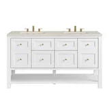 Breckenridge 60" Double Vanity, Bright White, w/ 3 CM Siberian Silestone Top w/FreePower Wireless Charger