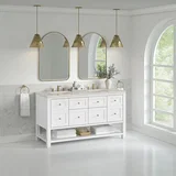 Breckenridge 60" Double Vanity, Bright White, w/ 3 CM Siberian Silestone Top w/FreePower Wireless Charger