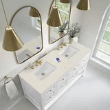 Breckenridge 60" Double Vanity, Bright White, w/ 3 CM Siberian Silestone Top w/FreePower Wireless Charger