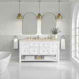 Breckenridge 60" Double Vanity, Bright White, w/ 3 CM Tajnar Eclos Top w/FreePower Wireless Charger
