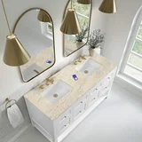 Breckenridge 60" Double Vanity, Bright White, w/ 3 CM Tajnar Eclos Top w/FreePower Wireless Charger