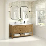 Breckenridge 60" Double Vanity, Light Natural Oak, w/ Single Hole 3 CM White Zeus Quartz Top & Backsplash