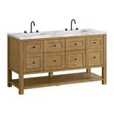 Breckenridge 60" Double Vanity, Light Natural Oak, w/ 3 CM Carrara Marble Top