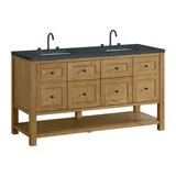Breckenridge 60" Double Vanity, Light Natural Oak, w/ 3 CM Charcoal Soapstone Quartz Top