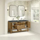 Breckenridge 60" Double Vanity, Light Natural Oak, w/ 3 CM Charcoal Soapstone Quartz Top