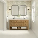 Breckenridge 60" Double Vanity, Light Natural Oak, w/ 3 CM Eternal Jasmine Pearl Quartz Top