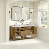 Breckenridge 60" Double Vanity, Light Natural Oak, w/ 3 CM Eternal Jasmine Pearl Quartz Top