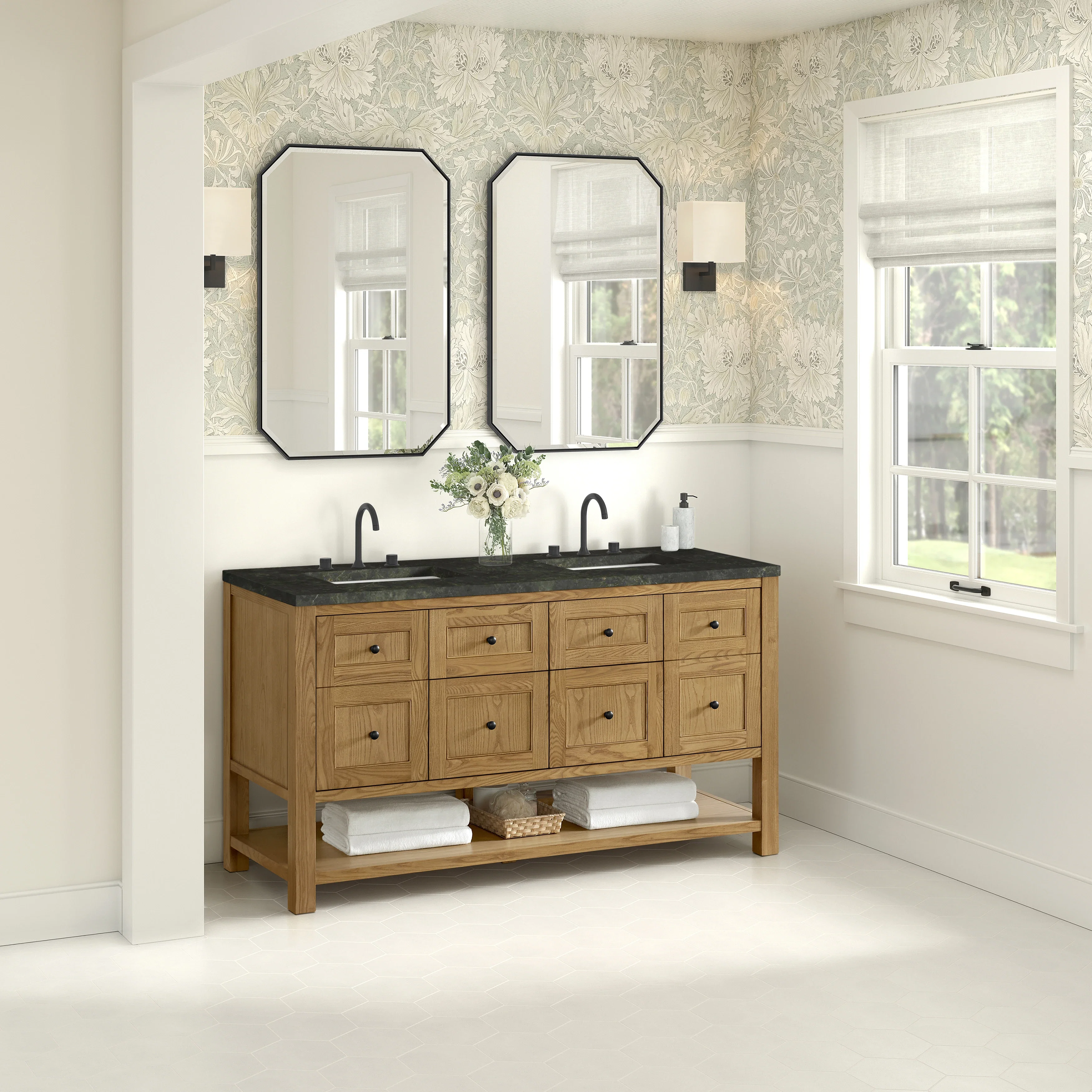 Breckenridge 60" Double Vanity, Light Natural Oak, w/ 3 CM Phantome Eclos Top