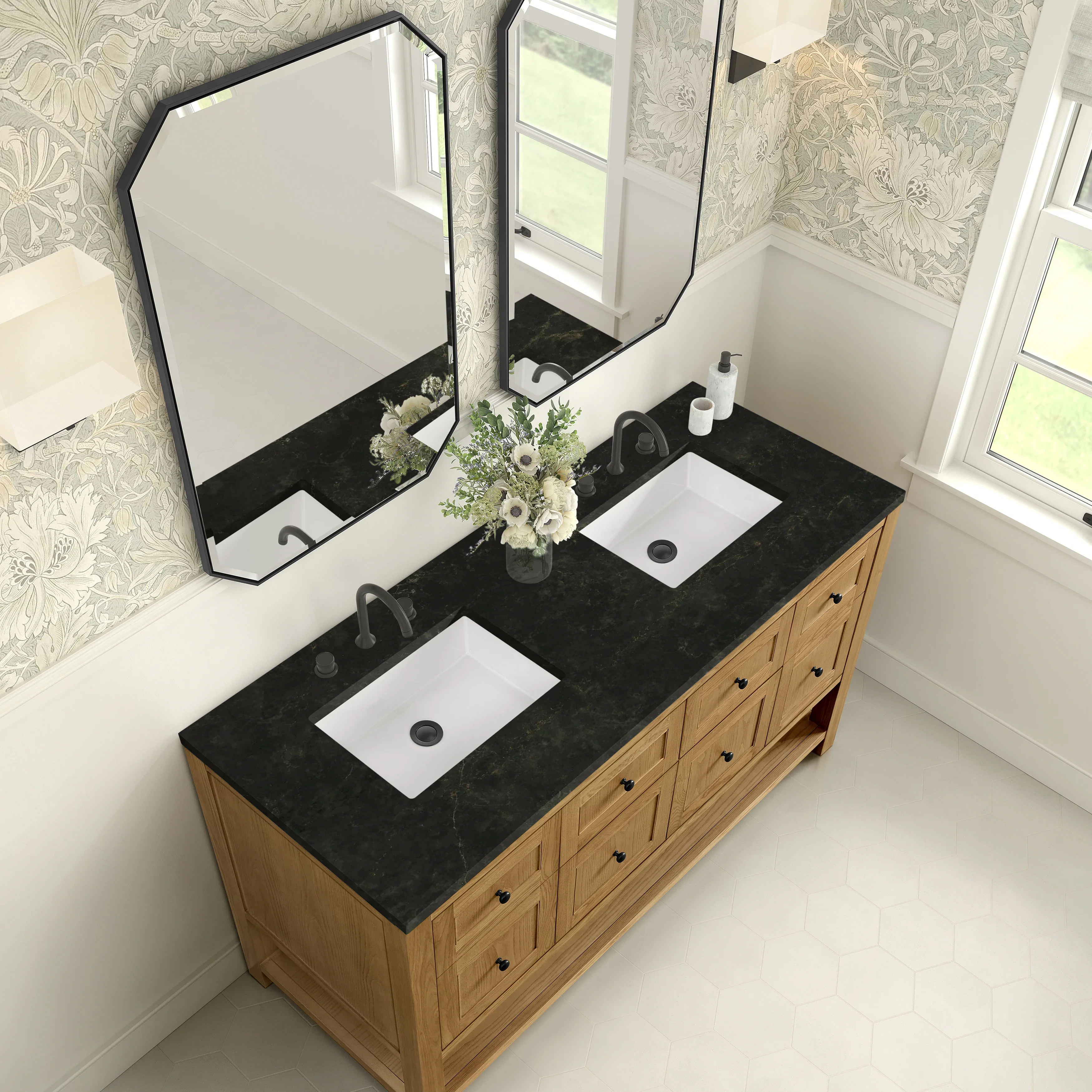 Breckenridge 60" Double Vanity, Light Natural Oak, w/ 3 CM Phantome Eclos Top