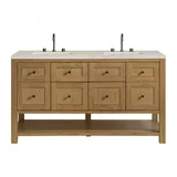Breckenridge 60" Double Vanity, Light Natural Oak, w/ 3 CM Siberian Silestone Top