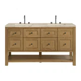 Breckenridge 60" Double Vanity, Light Natural Oak, w/ 3 CM Tajnar Eclos Top