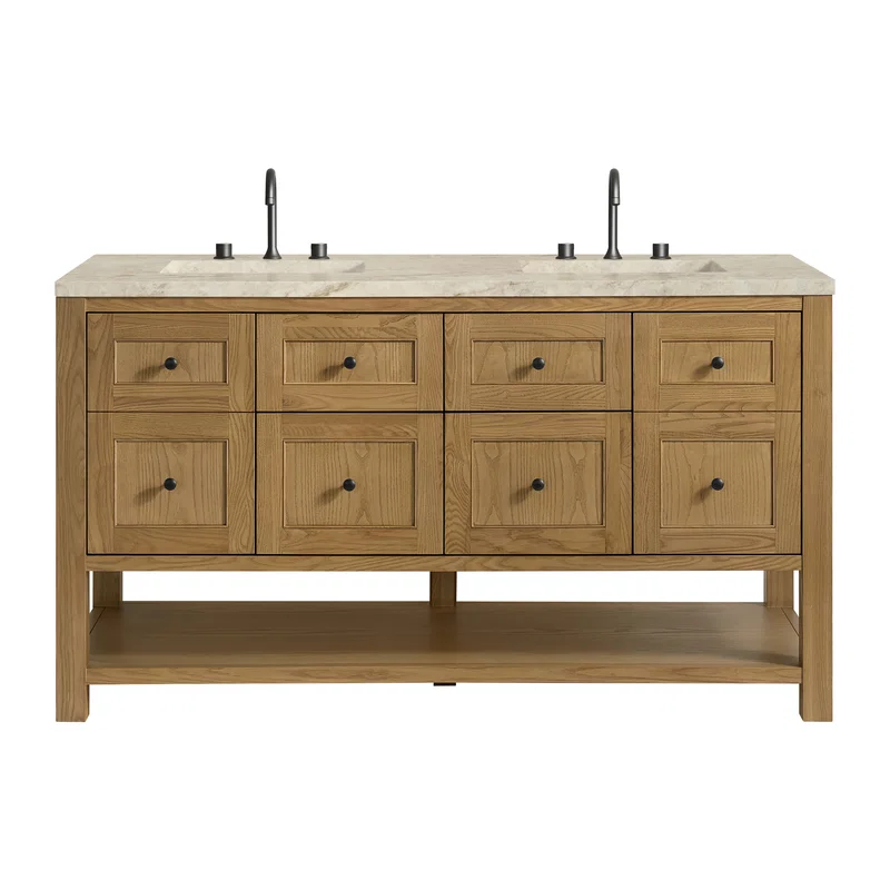 Breckenridge 60" Double Vanity, Light Natural Oak, w/ 3 CM Tajnar Eclos Top