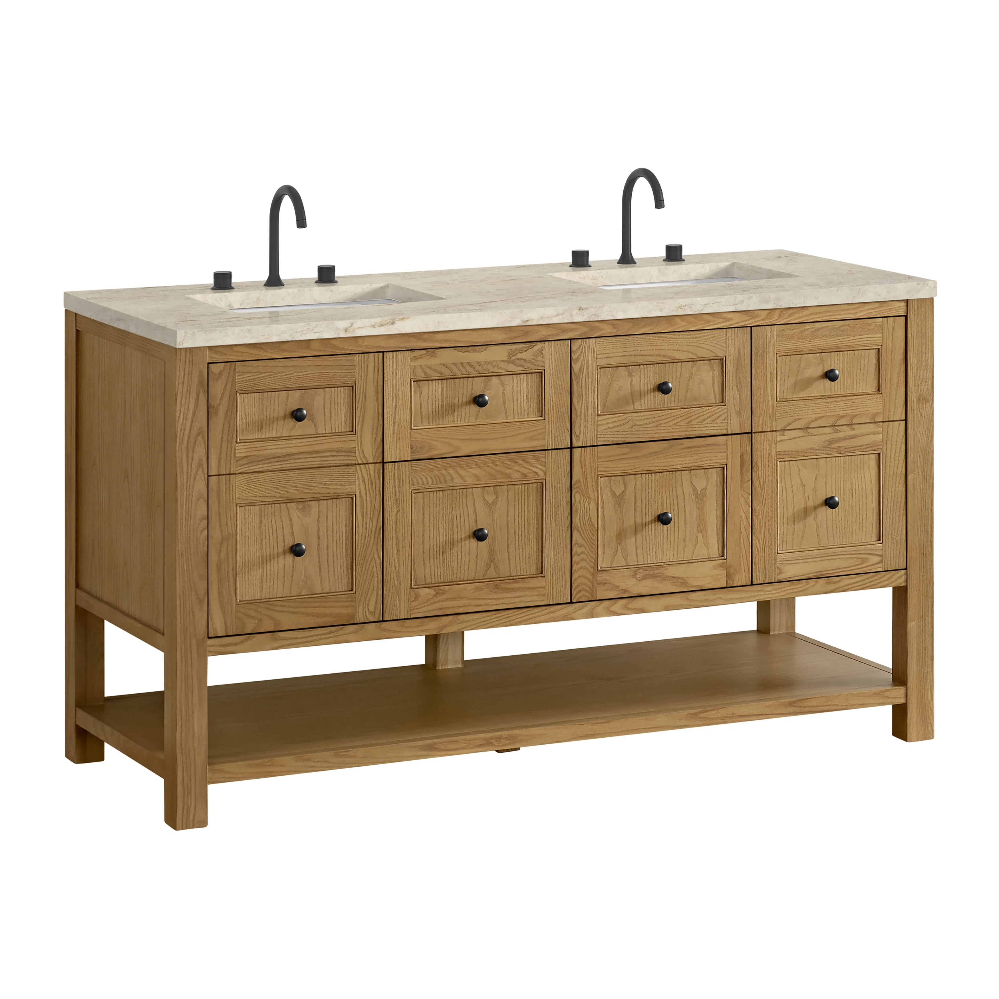 Breckenridge 60" Double Vanity, Light Natural Oak, w/ 3 CM Tajnar Eclos Top